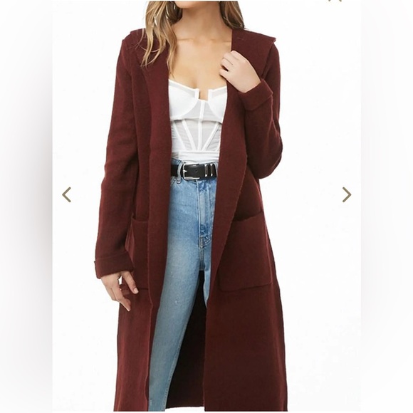 Forever 21 Sweaters - Forever 21 Deep Red Hooded Cardigan